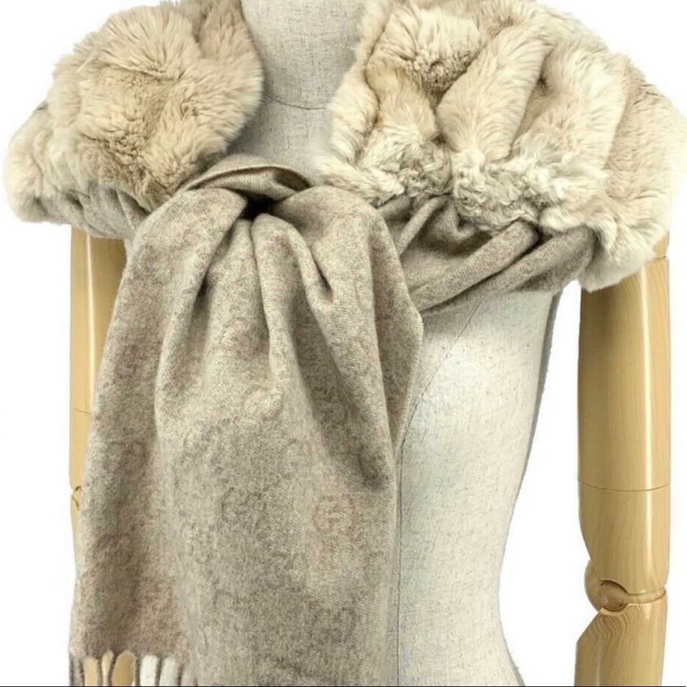 💯 Gucci Cashmere Lapin Rabbit Fur Shawl Scarf